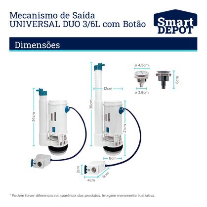 Imagem de Mecanismo Universal de Saída Duo 3 e 6 Litros com Botão Smart Depot