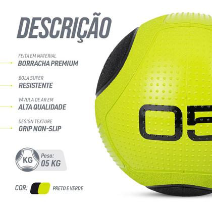 Imagem de Medicine Ball bola de borracha inflável treino funcional 5kg