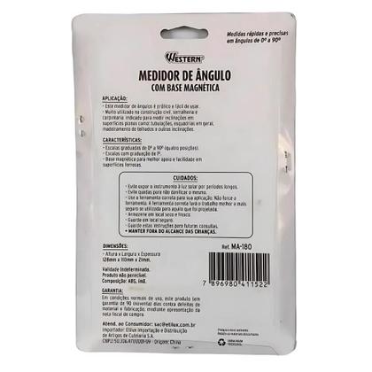 Imagem de Medidor de Ângulo Inclinômetro Base Magnética 0 A 90 MA-180 WESTERN