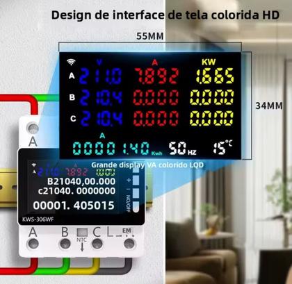 Imagem de Medidor De Consumo De Energia Trifásico Wifi Smart 80a