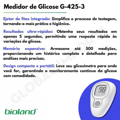 Imagem de Medidor De Glicose Diabetes Aparelho Medir Glicemia Diabetes Digital G-425 Completo - Bioland