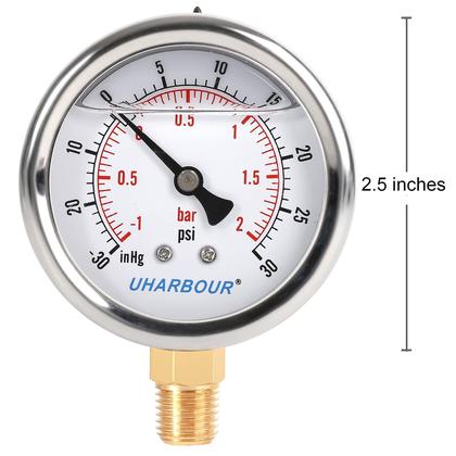 Imagem de Medidor de Pressão de Vácuo UHARBOUR com Glicerina - 30PSI/-30HG