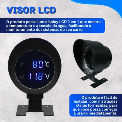 Imagem de Medidor de Temperatura da Água e Tensão de Bateria com Alarme e Display Colorido 2 em 1