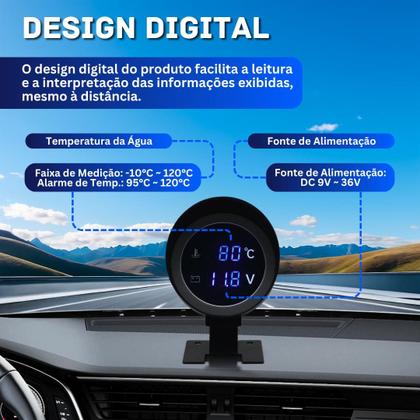 Imagem de Medidor de Temperatura da Água e Tensão de Bateria com Alarme e Display Colorido 2 em 1