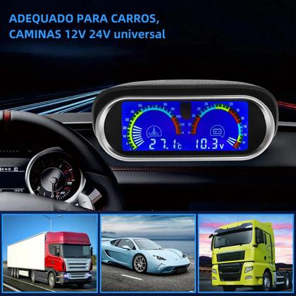 Imagem de Medidor Digital 2 em 1 LCD para Carro e Caminhão - Voltímetro e Termômetro de Água 12V/24V