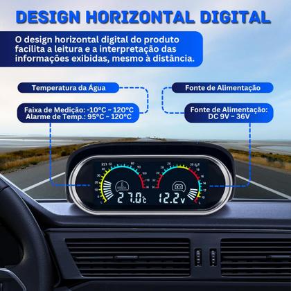 Imagem de Medidor Digital Automotivo 2 em 1 Temperatura da Água e Voltímetro 12V 24V com Display LCD