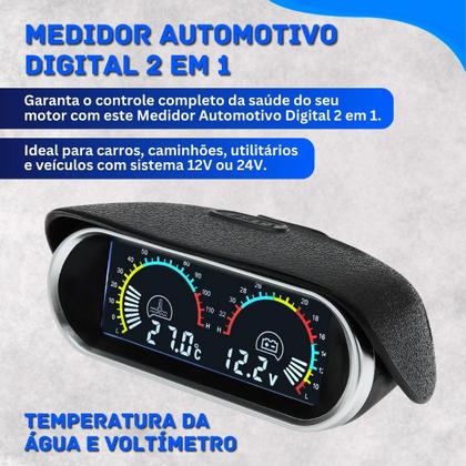 Imagem de Medidor Digital Automotivo 2 em 1 Temperatura da Água e Voltímetro 12V 24V com Display LCD