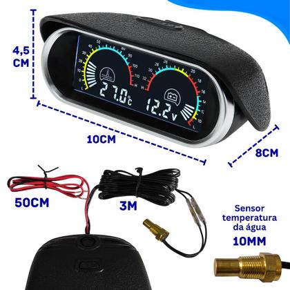 Imagem de Medidor Digital Automotivo 2 em 1 Temperatura da Água e Voltímetro 12V 24V com Display LCD