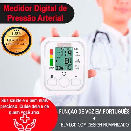 Imagem de Medidor Digital de Pressão Arterial de braço, pulso - Diastolica e sistolica - Com Voz E Tela LCD