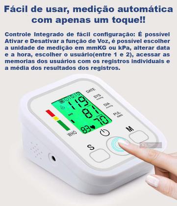 Imagem de Medidor Monitor Digital Braço Aparelho Automático Pressão Pulso Batimento Com função de Voz em Português + Fonte Bivolt