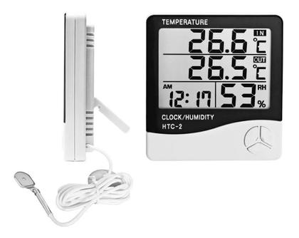 Imagem de Medidor Umidade Ar Termometro Sensor Externo Relogio Digital