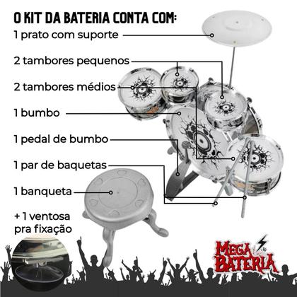 Imagem de Mega Bateria Infantil Grande Bumbo com Pedal Fácil Desmontar Caixa Compacta Presente dia das Crianças