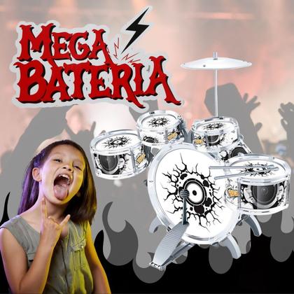 Imagem de Mega Bateria Infantil Grande Bumbo com Pedal Fácil Desmontar Caixa Compacta Presente dia das Crianças