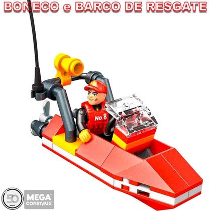 Imagem de Mega Construx Mini Boneco + Blocos de Montar Barco de Resgate 50 Peças - Mattel GMH82