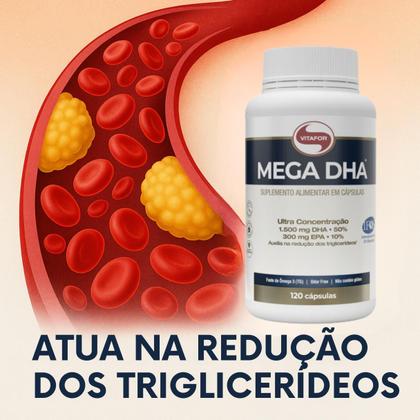 Imagem de Mega Dha 1500 Mg Dha 300mg Epa Vitafor 120 Caps Ômega 3 Concentrado DHA Premium Oleo de Peixe Purificado Alta Pureza Padrao Internacional IFOS
