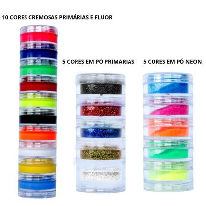 Imagem de Mega Kit 10 Tintas + 10 Glitters Maquiagem Artistica Lary