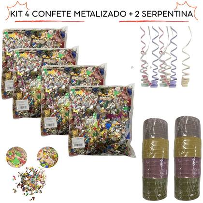 Imagem de Mega Kit Carnaval 4 Confetes Metalizados 2 Serpentinas