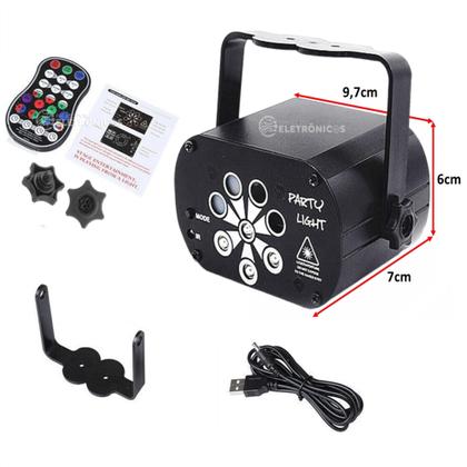 Imagem de Mega Mini Central RGB Laser Party Light 60 Modos Recarregável RGB LED, Dj, USB, Luz UV - 1948810