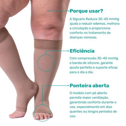 Imagem de Meia 3/4 de Compressão 30-40 Sigvaris Reduce Ponta Aberta Curta Bege