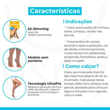 Imagem de Meia 3/4 sem Ponteira Alta Compressão 20-30 mmHg Kendall