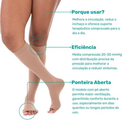Imagem de Meia 3/4 Venosan Comfortline 20-30 Curta Pé Aberto Bege