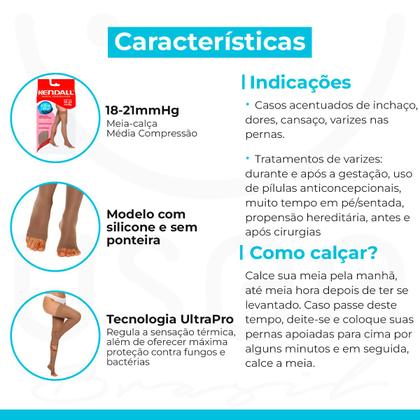 Imagem de Meia 7/8 sem Ponteira Média Compressão 18-21 mmHg Kendall