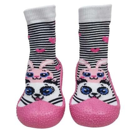 Imagem de Meia Baby com Solado Panda Listrado - Pink