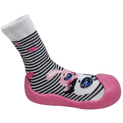 Imagem de Meia Baby com Solado Panda Listrado - Pink