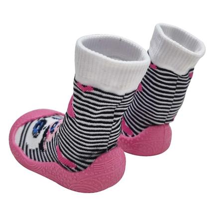 Imagem de Meia Baby com Solado Panda Listrado - Pink