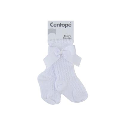Imagem de Meia Bebê Feminina Centopé Batizado Cano Longo RN Branca - 00018