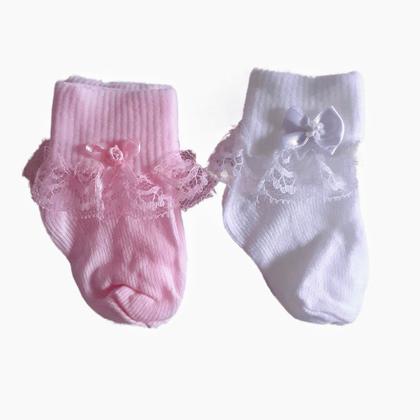 Imagem de Meia Bebê Menina Social com renda kit c/2 pares - Zulekinha