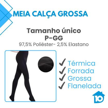 Imagem de Meia Calça Com e Sem Pé Preta Flanelada Térmica Ajuste Corpo