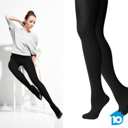 Imagem de Meia Calça Com e Sem Pé Preta Flanelada Térmica Ajuste Corpo