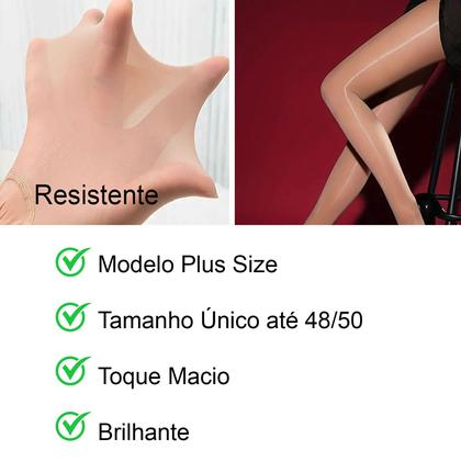 Imagem de Meia Calça Elástica 70D Anticelulite Transparente Brilhante Resistente Cintura Alta - Plus Size 48/50