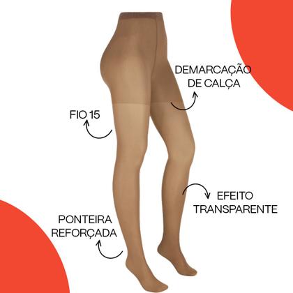 Imagem de Meia Calça Feminina Fina Fio 15 Transparente Adulto Trifil