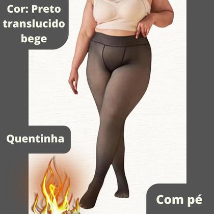 Imagem de Meia Calça Feminina Plus Size Peluciada Forrada Translucida Lã Pelinho Termica Grossa Inverno Com Pé