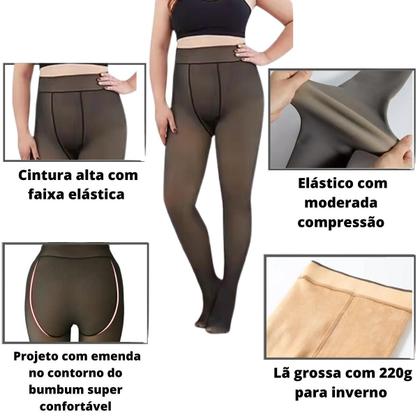 Imagem de Meia Calça Feminina Plus Size Peluciada Forrada Translucida Lã Pelinho Termica Grossa Inverno Com Pé