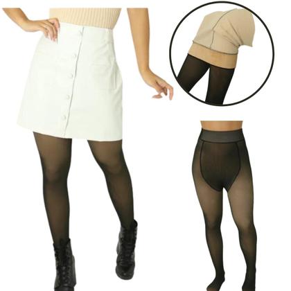 Imagem de Meia Calça Feminina Térmica Flanelada Translucida com Pé 200g