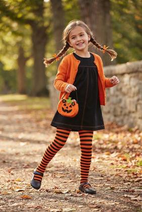 Imagem de Meia Calça Infantil Bruxinha Listras Halloween Papilloo