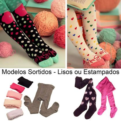 Imagem de Meia Calça Infantil Juvenil com Pé Fio 40: Kit 2 Unidades em Cores e Estampas Sortidas - 1 a 12 anos Menina
