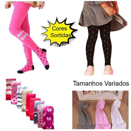 Imagem de Meia Calça Infantil Juvenil com Pé Fio 40: Kit 2 Unidades em Cores e Estampas Sortidas - 1 a 12 anos Menina
