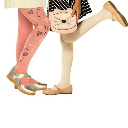 Imagem de Meia Calça Infantil Juvenil com Pé Fio 40: Kit 2 Unidades em Cores e Estampas Sortidas - 1 a 12 anos Menina