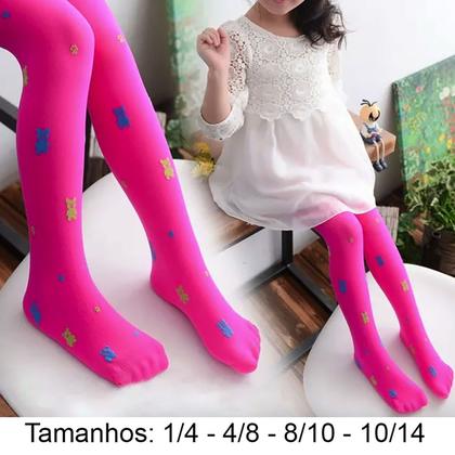 Imagem de Meia Calça Infantil Juvenil com Pé Fio 40: Kit 2 Unidades em Cores e Estampas Sortidas - 1 a 12 anos Menina
