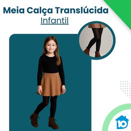 Imagem de Meia Calça Infantil Térmica Translúcida Forrada Quente Preto Inverno Frio