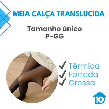 Imagem de Meia Calça Lã Térmica Translúcida Forrada Pelinho Pelúcia