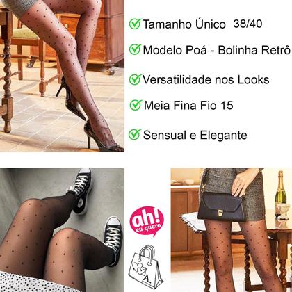 Imagem de Meia Calça Poá Fio 15 - Meia Fina com Bolinhas Modelo Retrô Tamanho Único 38/40