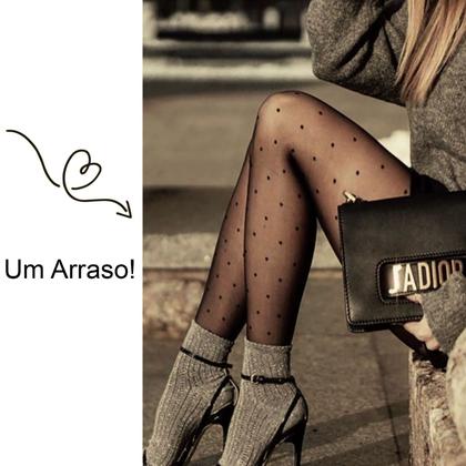 Imagem de Meia Calça Poá Fio 15 - Meia Fina com Bolinhas Modelo Retrô Tamanho Único 38/40