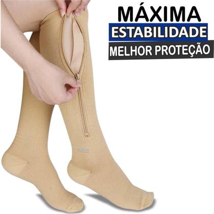 Imagem de Meia Cano Alto Para Varizes Trombose Média Compressão Com Zíper Original 