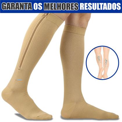 Imagem de Meia Cano Alto Para Varizes Trombose Média Compressão Com Zíper Original 