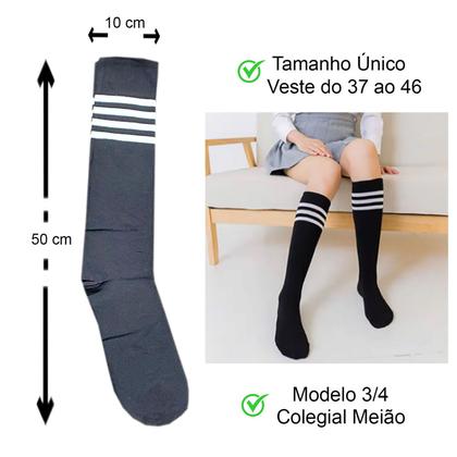 Imagem de Meia Colegial Meião Futebol 3/4 Unissex com Listras 5 opções cores